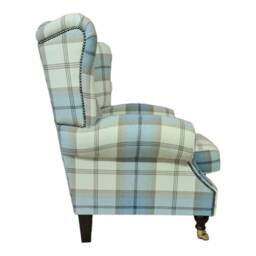 Queen Anne Wingback Chair Sky Blue Tartan Fireside Accent Chair - thumbnail 2