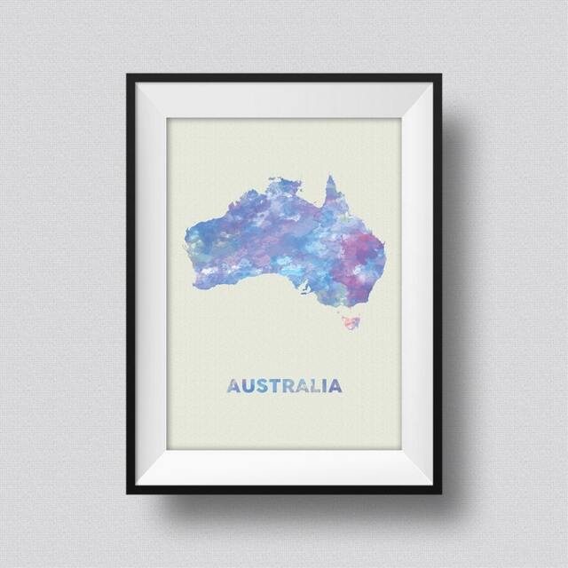 Australia Watercolor Map Art Print Ink Splash Poster Canvas