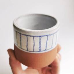 Handmade Blue & White On Terracotta Ceramic Vase, Planter Or Paintbrush, Pencil, Toothpick, Cotton Bud Etc Pot Holder - thumbnail 2