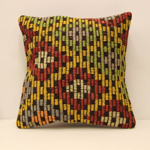 Handmade Turkish Kilim Pillow Cover, Bohemian Throw 18x18 - image 1