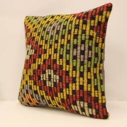 Handmade Turkish Kilim Pillow Cover, Bohemian Throw 18x18 - thumbnail 3