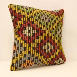 Handmade Turkish Kilim Pillow Cover, Bohemian Throw 18x18 - thumbnail 2