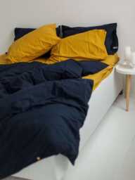 Soft Organic Cotton Bedding, Navy & Mustard Full Queen Duvet Cover Set, Custom Size With 2 Pillowcases, Housewarming Gift