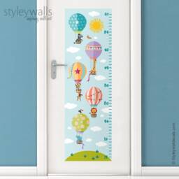 Hot Air Balloons Wall Decal Growth Chart, Kids Height Chart Decal, With Jungle Safari Animals - thumbnail 2