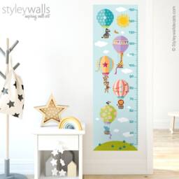 Hot Air Balloons Wall Decal Growth Chart, Kids Height Chart Decal, With Jungle Safari Animals - thumbnail 3