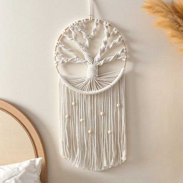 Tree Of Life Macrame Wall Hanging - Boho Woven Tapestry in Off-White - 30??65 cm - image 1