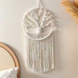 Tree Of Life Macrame Wall Hanging - Boho Woven Tapestry in Off-White - 30??65 cm - thumbnail 1