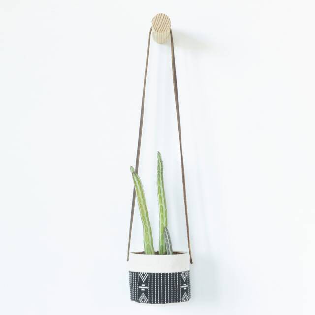 Small Natural Canvas Hanging Planter - Black - image 1