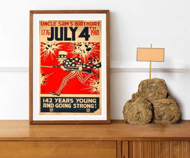 Vintage 1918 Uncle Sam July 4Th Poster Reprint - image 1
