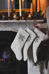 Personalized Linen Christmas Stocking, Patchwork Quilt Decor