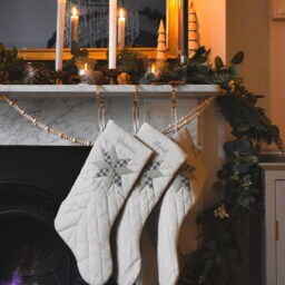 Custom Christmas Stocking With Name Embroidery, Patchwork Quilt Linen Decor, Farmhouse, Cozy Heirloom Home Decor - thumbnail 2