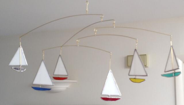 stained Glass Sailboat Mobile - Horizontal Design - image 1