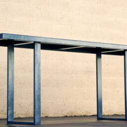Custom Metallic Midnight Blue Console Table, Industrial Minimalist - thumbnail 3