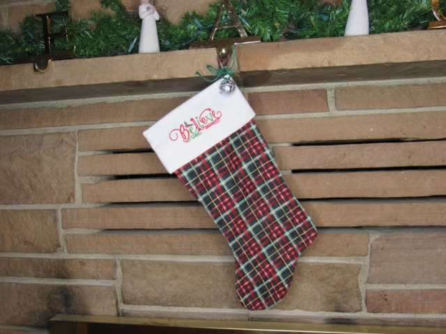 Handmade Plaid Christmas Stocking Embroidered Farmhouse Decor - image 1