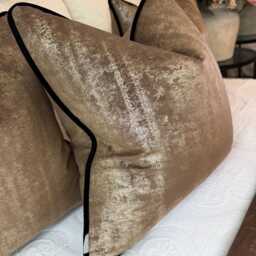 Tapini Latte Piped Cushion Cover Beaumont Textile Fabric Black Velvet Luxury Piping Suede Touch Brown Cream, Double-Sided Handmade UK - thumbnail 4