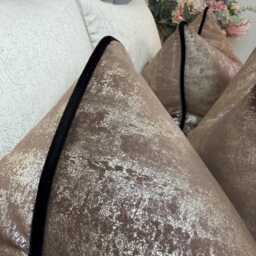 Tapini Latte Piped Cushion Cover Beaumont Textile Fabric Black Velvet Luxury Piping Suede Touch Brown Cream, Double-Sided Handmade UK - thumbnail 3