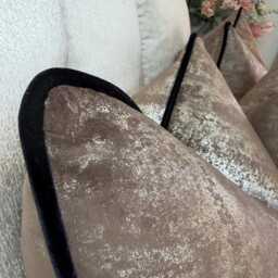 Tapini Latte Piped Cushion Cover Beaumont Textile Fabric Black Velvet Luxury Piping Suede Touch Brown Cream, Double-Sided Handmade UK - thumbnail 2