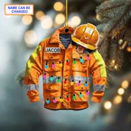 Custom Name Construction Worker Uniform Led Light Christmas Ornament, Tree Hanging Decor, Flat 2D Ornament Acrylic/Wooden - thumbnail 2