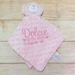 Personalised Pink Bear Silky Fleece Blankie Soft Baby Comforter Shower Gift First-Year Keepsake - thumbnail 3