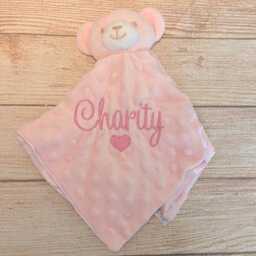 Personalised Pink Bear Silky Fleece Blankie Soft Baby Comforter Shower Gift First-Year Keepsake - thumbnail 2