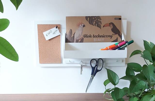 White Wooden Wall Organizer A4 Pin Board With Hooks - image 1