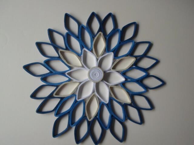 Navy & White Paper Dahlia Wall Art Handmade Geometric Flower Decor - image 1