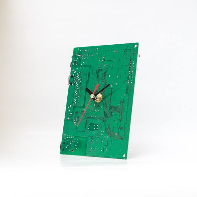 Green Circuit Board Clock, Boyfriend Gift, Father Small Desk Recycled Computer Geek Husband Gift - image 1