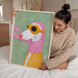Greyhound Aviator Print, Whippet Wall Art, Dog Nursery Decor, Playroom Poster, Pink Scarf Kids Room Art - thumbnail 3