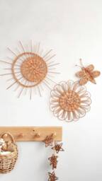 Boho Nursery Wall Decor Wicker Sun, Flower, Butterfly Baskets - thumbnail 1