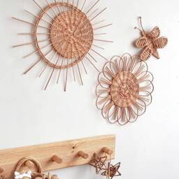 Boho Nursery Wall Decor Wicker Sun, Flower, Butterfly Baskets - thumbnail 3