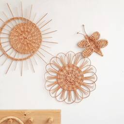 Boho Nursery Wall Decor Wicker Sun, Flower, Butterfly Baskets - thumbnail 4