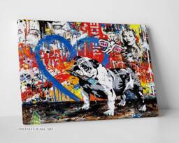 Bulldog Love Dogs Graffiti Canvas Art Wall Print Picture Banksy Style Framed Home Decor -D324 - thumbnail 1