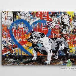 Bulldog Love Dogs Graffiti Canvas Art Wall Print Picture Banksy Style Framed Home Decor -D324 - thumbnail 2