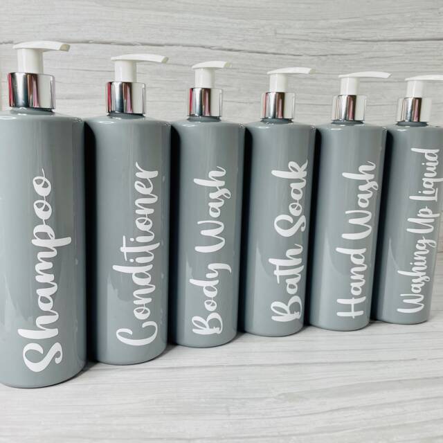 Hinch Inspired Grey Bathroom Bottle Reusable Dispensers 500Ml Shampoo Conditioner Soap Dispenser Set Mrs - image 1