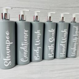Hinch Inspired Grey Bathroom Bottle Reusable Dispensers 500Ml Shampoo Conditioner Soap Dispenser Set Mrs - thumbnail 1