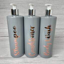 Hinch Inspired Grey Bathroom Bottle Reusable Dispensers 500Ml Shampoo Conditioner Soap Dispenser Set Mrs - thumbnail 2