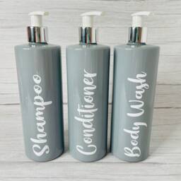 Hinch Inspired Grey Bathroom Bottle Reusable Dispensers 500Ml Shampoo Conditioner Soap Dispenser Set Mrs - thumbnail 4