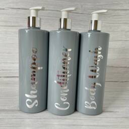 Hinch Inspired Grey Bathroom Bottle Reusable Dispensers 500Ml Shampoo Conditioner Soap Dispenser Set Mrs - thumbnail 3
