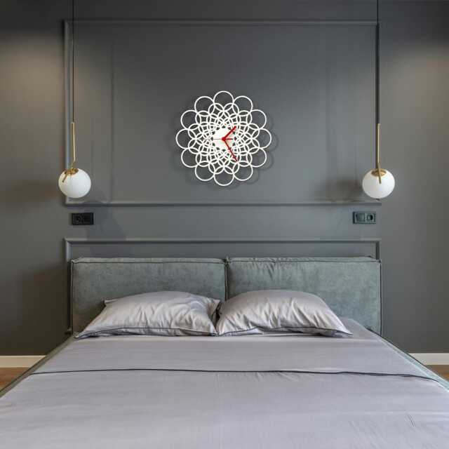 Geometric Mandala Wood Wall Clock White Flower Design - image 1