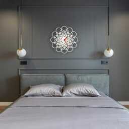 Geometric Mandala Wood Wall Clock White Flower Design - thumbnail 1