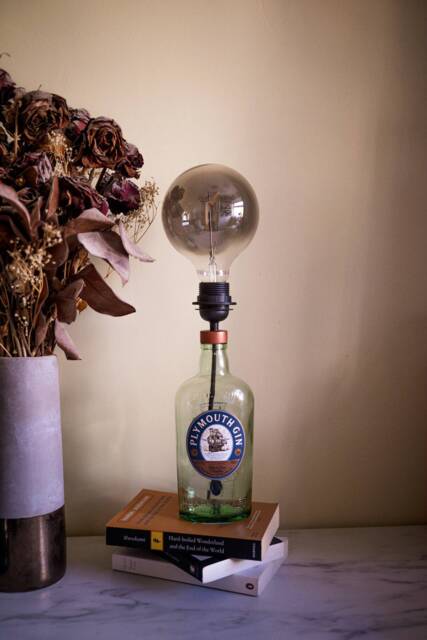 Plymouth Gin Bottle Lamp - U.K. Main Plug - Recycled Lighting Gift - image 1