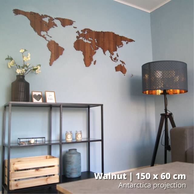 Wooden World Map - Oak/Walnut Bamboo Map - Canvas Push Pin Wood Large Travel Wall Decor Art Home - image 1