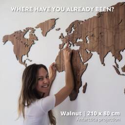 Wooden World Map - Oak/Walnut Bamboo Map - Canvas Push Pin Wood Large Travel Wall Decor Art Home