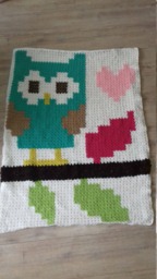 Crochet Babyblanket, Crochet Owl Coverlet, Sitting On A Branch Blanket For Baby Cot, Bedstead, Handmade - thumbnail 1