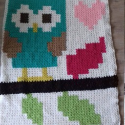 Crochet Babyblanket, Crochet Owl Coverlet, Sitting On A Branch Blanket For Baby Cot, Bedstead, Handmade - thumbnail 3