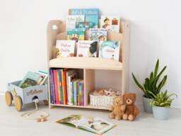 Montessori Bookshelf With Toy Storage, Birch Plywood Nursery Bookcase - thumbnail 1