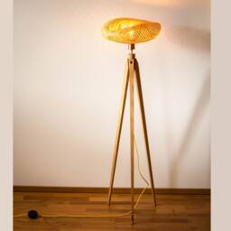 Tripod Floor Lamp Wood Bird Nest Design Rattan Standard Lamp - thumbnail 2