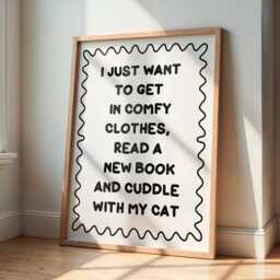 Books & Cats Black White Typography Print - Cat Owner Print, Book Lover Cuddles Wall Art, Quote - thumbnail 3