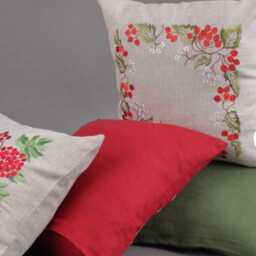 Embroidered Linen Pillowcase Guelder Rose Floral Home Decor - 40x40 cm - thumbnail 2