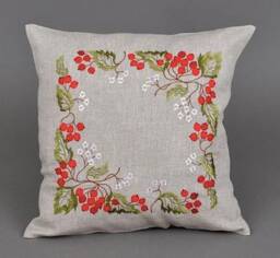 Embroidered Linen Pillowcase Guelder Rose Floral Home Decor - 40x40 cm - thumbnail 3
